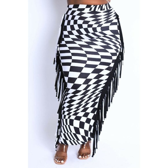 Women's Checkered Elastic High Waist Stretch Bodycon Maxi Pencil Skirt S,M,L - Picture 7 of 12